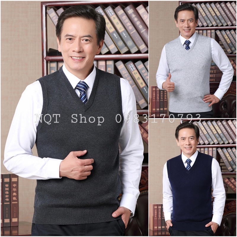 (Ảnh Thật) Áo Len Ghi Lê Ghile Cổ Tim Nam Trung Niên Trung Tuổi Loại Đẹp - Hàng mới về