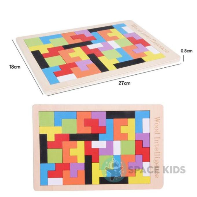 Đồ chơi gỗ thông minh cho bé ghép hình gỗ Tetris, đồ chơi giáo dục montessori Space Kids