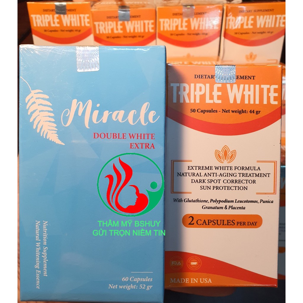 Viên uống trắng da và chống nắng TRIPLE WHITE 50 viên của Mỹ bản nâng cấp Miracle uống trắng da.