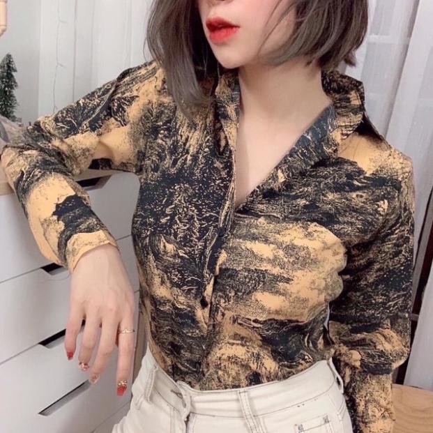 [GiáHủyDiệt] Áo sơ mi loang chất lụa đẹp