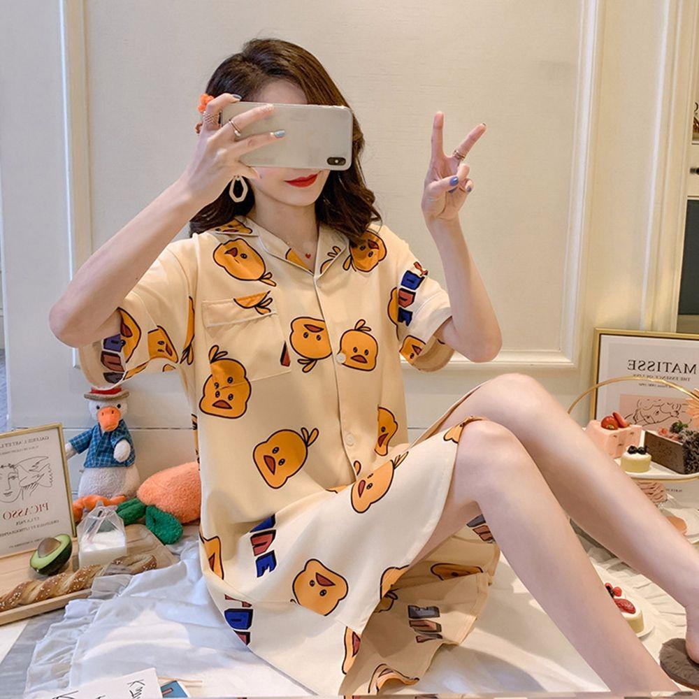 Áo Ngủ Tay Ngắn Chất Lụa Siêu Mỏng In Họa Tiết Chú Ong Thời Trang Mùa Hè Xinh Xắn Cho Nữ