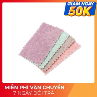 [RẺ VÔ ĐỊCH] Khăn lau đa năng bếp, bát đĩa, cốc chén thấm nước chống dính dầu mỡ hai mặt loại to 15x26cm