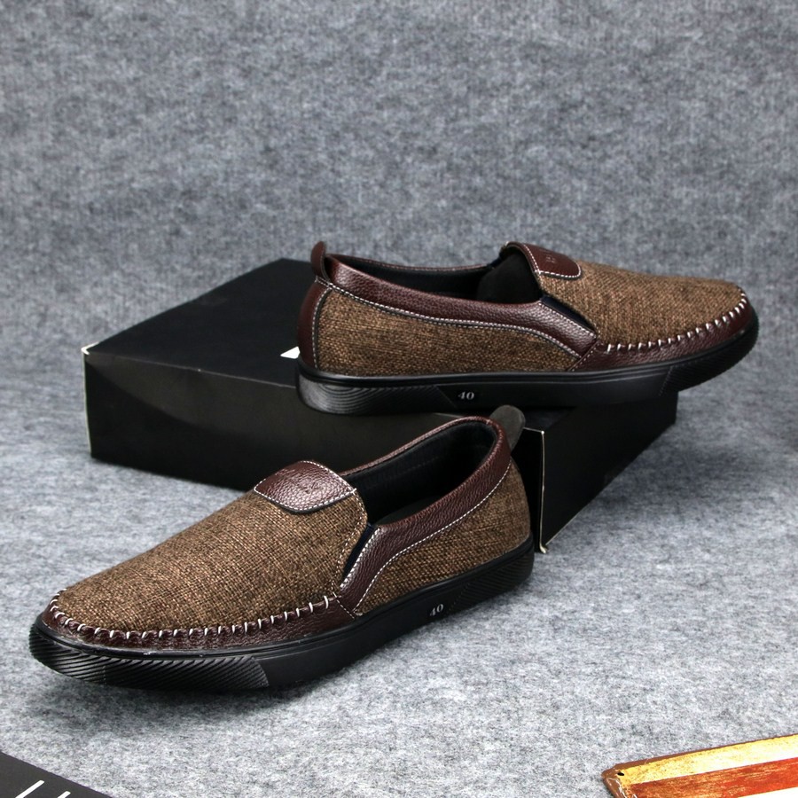 Giày lười vải nam thân nâu đế đen TS214 Tronshop | BigBuy360 - bigbuy360.vn