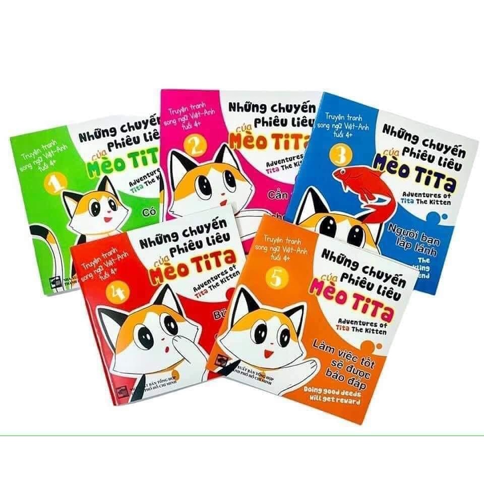 Sách Những chuyến phiêu lưu của Mèo Tita  song ngữ Anh Việt 5 cuốn