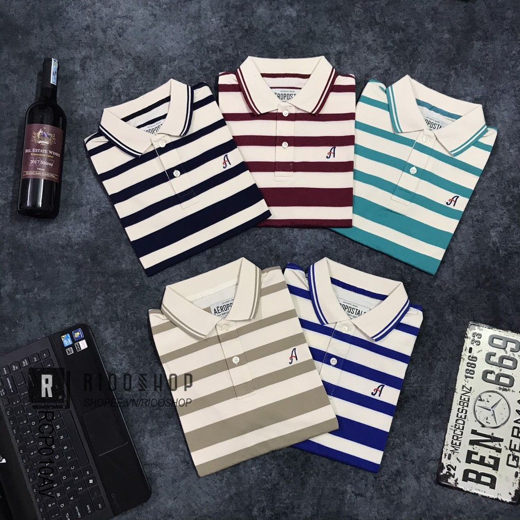 Áo phông nam trung niên đẹp kẻ sọc ngang AE cotton cao cấp RCP010AV - áo polo nam form rộng Riooshop | BigBuy360 - bigbuy360.vn