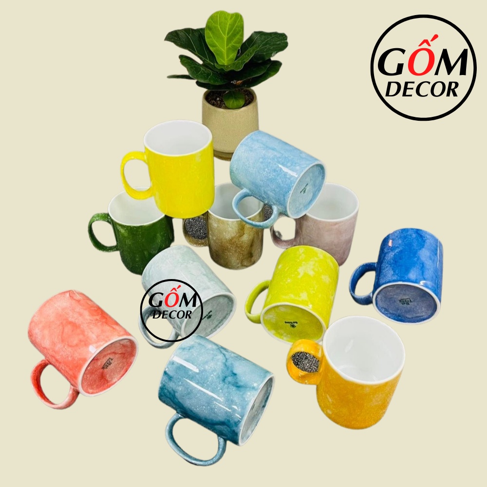 Cốc sứ Bát Tràng cao cấp men vân đá, ly sứ uống nước, trà, cà phê 330ml nhiều màu đẹp