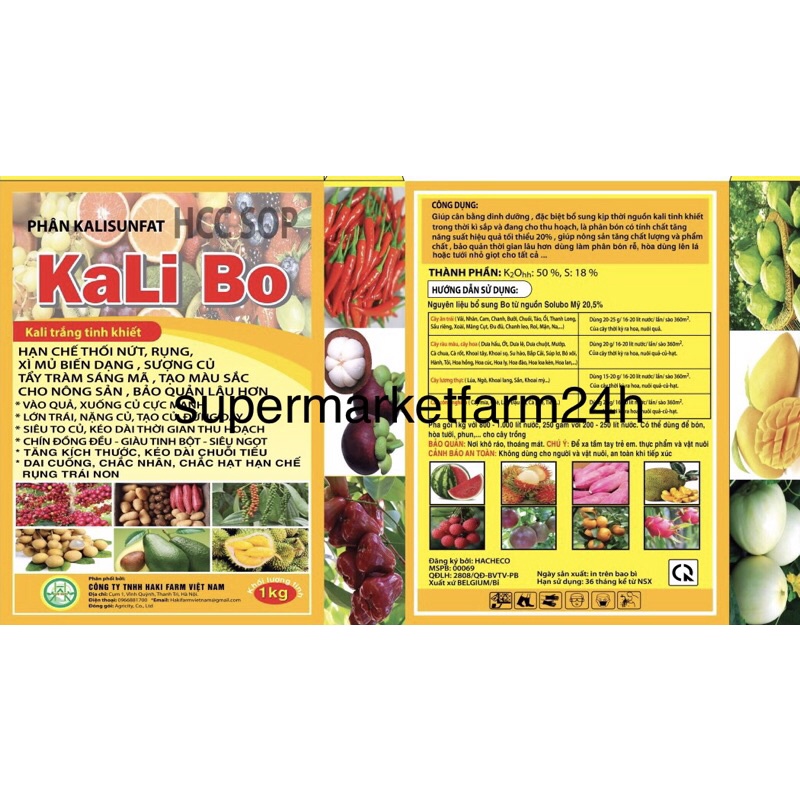 Phân bón Kali Bo hạn chế thối nứt,rụng, xì mủ biến dạng, sượng củ hộp 1kg