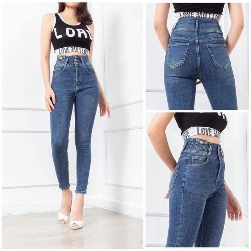 Quần skinny jeans lưng siêu cao 3 nút lưng kiểu