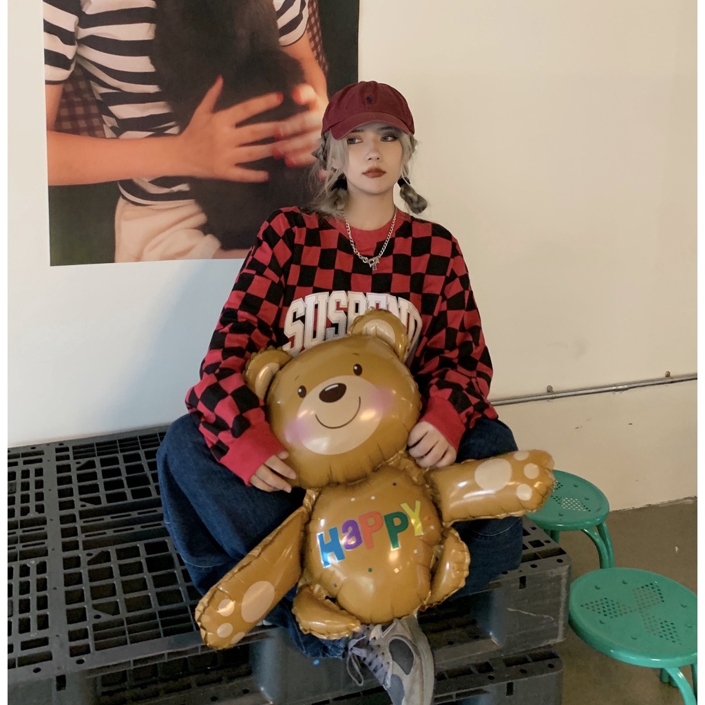 Áo thun tay dài dáng rộng họa tiết kẻ sọc phong cách Harajuku sành điệu cho nữ | BigBuy360 - bigbuy360.vn