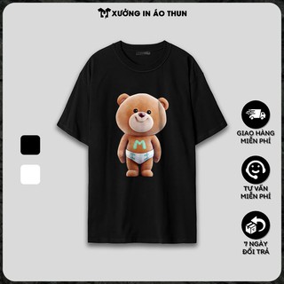 Áo thun unisex ngắn tay không cổ in hình Gấu CHỮ M - Bộ sưu tập áo phông gấu moschino cá tính