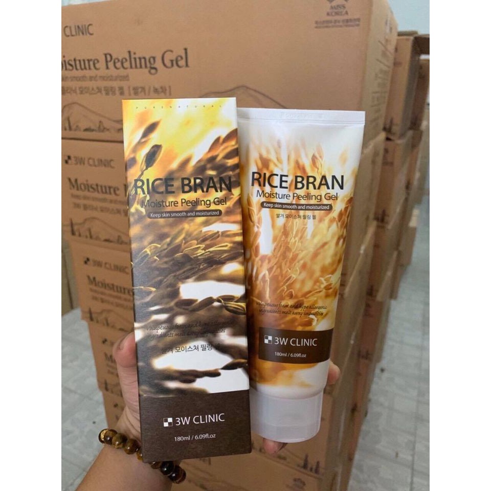 Gel Tẩy tế bào chết RICE BRAN Moisture Peeling Gel chiết xuất từ gạo 3W CLINIC 180ml