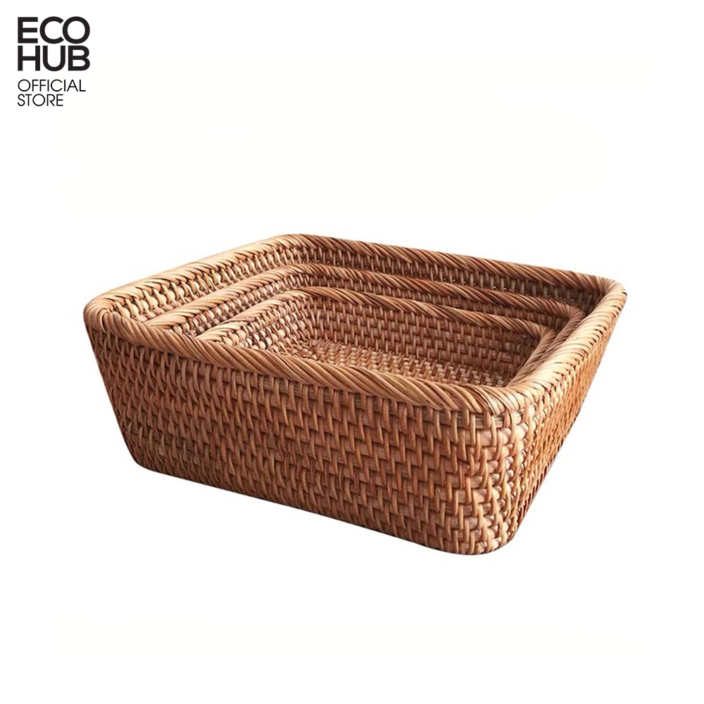 Giỏ mây ECOHUB hình chữ nhật đáy vát đựng hoa quả, bánh kẹo (Rectangular Rattan Basket With Beveled Bottom)