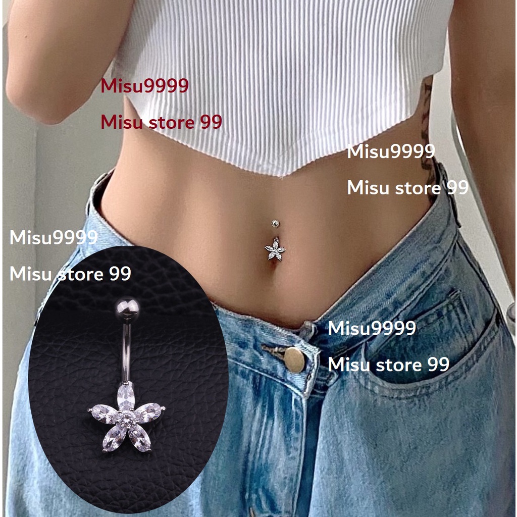 Khuyên rốn hoa đính đá 5 cánh cá tính