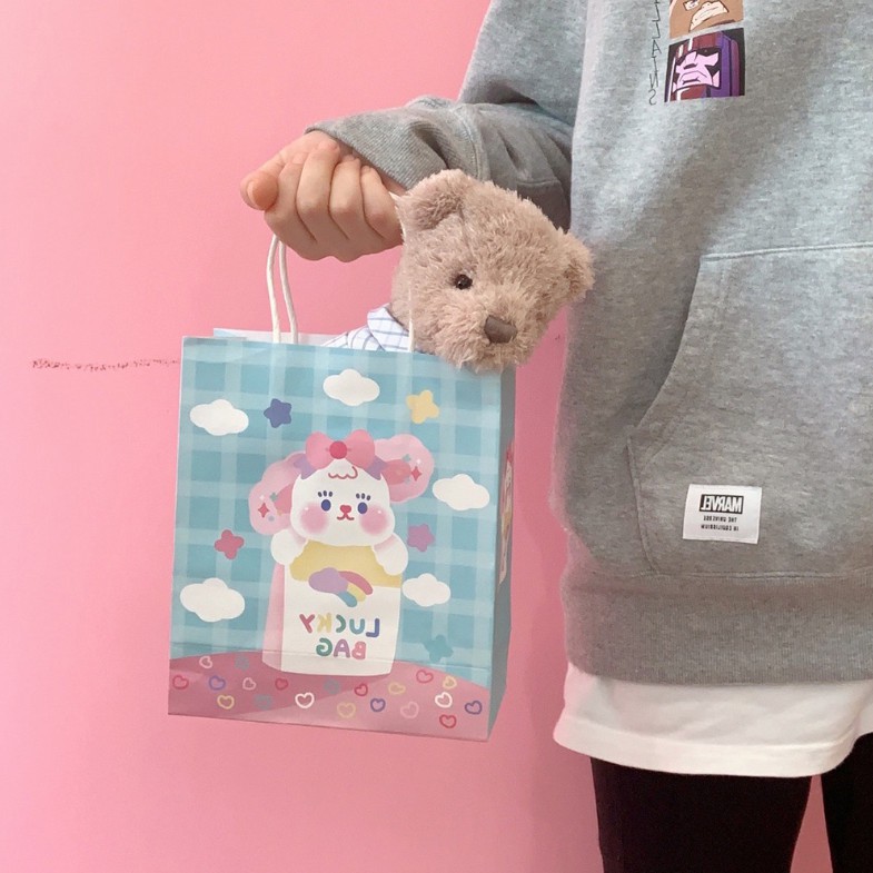 Túi bao bì mini đặt ra trang trí túi giấy mới In giấy lưới màu đỏ phim hoạt hình cô gái dễ thương học sinh in ấn thỏ | BigBuy360 - bigbuy360.vn