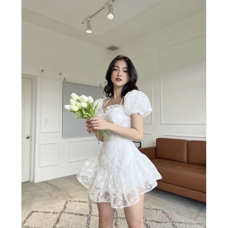 Đầm maxi hoa nổ cúp ngực dây yếm rớt tay xoè