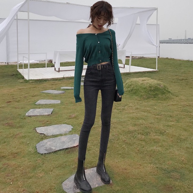 Quần jean nữ dáng ôm lưng cao trơn dài sang chảnh Emilyshop