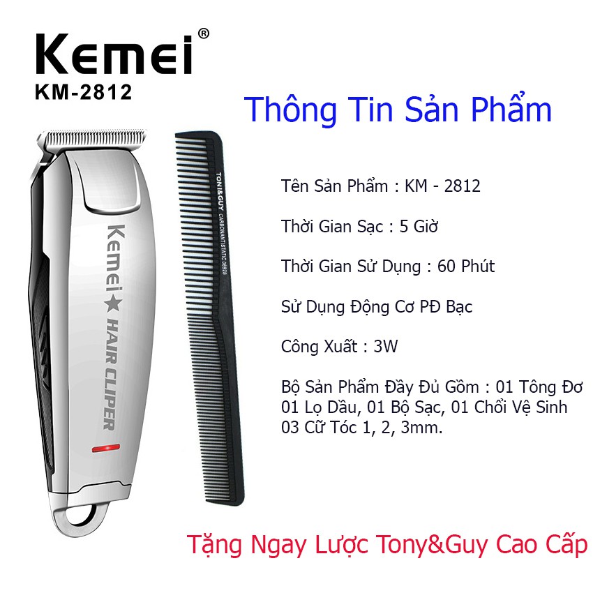 Tông đơ cắt tóc cho bé và gia đình Kemei Km - 2812 tặng lược cắt tóc cao cấp