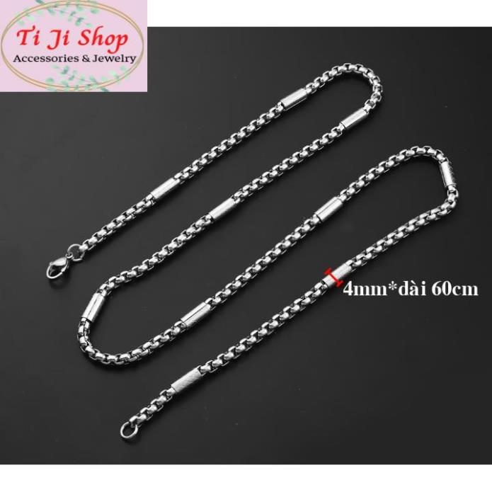 Dây chuyền inox kiểu bông dừa 4 ly bọc khoanh cách điệu chạm sọc xéo đang vuông siêu đẹp, không đen, không gỉ