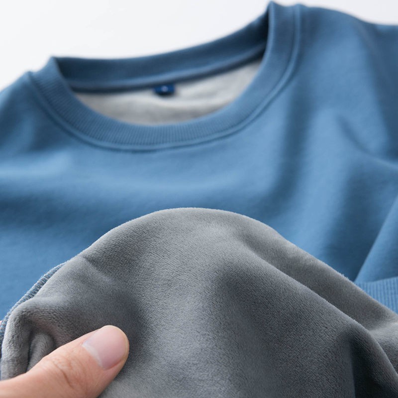 Áo Sweater Cổ Tròn Phối Nhung 430g Màu Xanh Dương Thời Trang