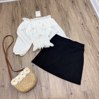set áo trễ vai mix chân váy
