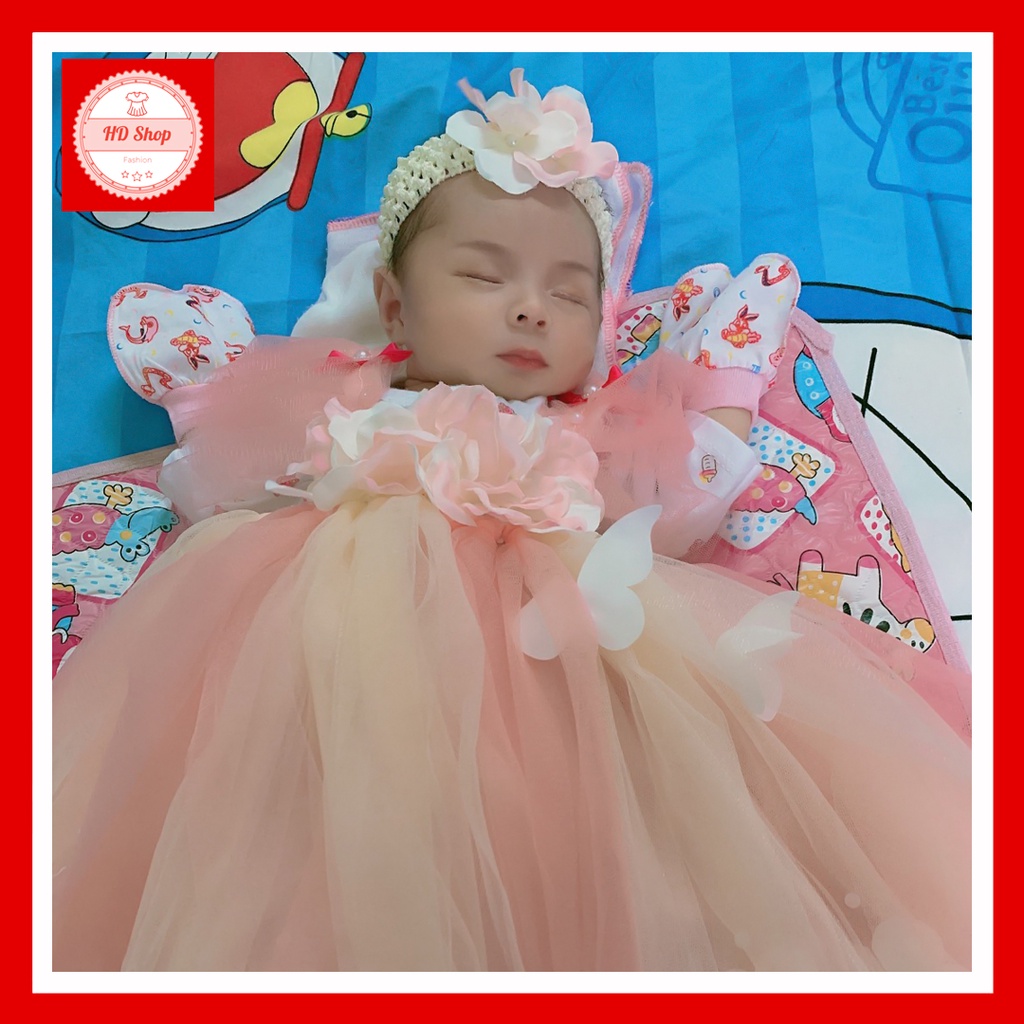 Đầm bé gái ❤️FREESHIP❤️ Đầm công chúa cho bé gái canh tiên hồng cam phối kem tú cầu