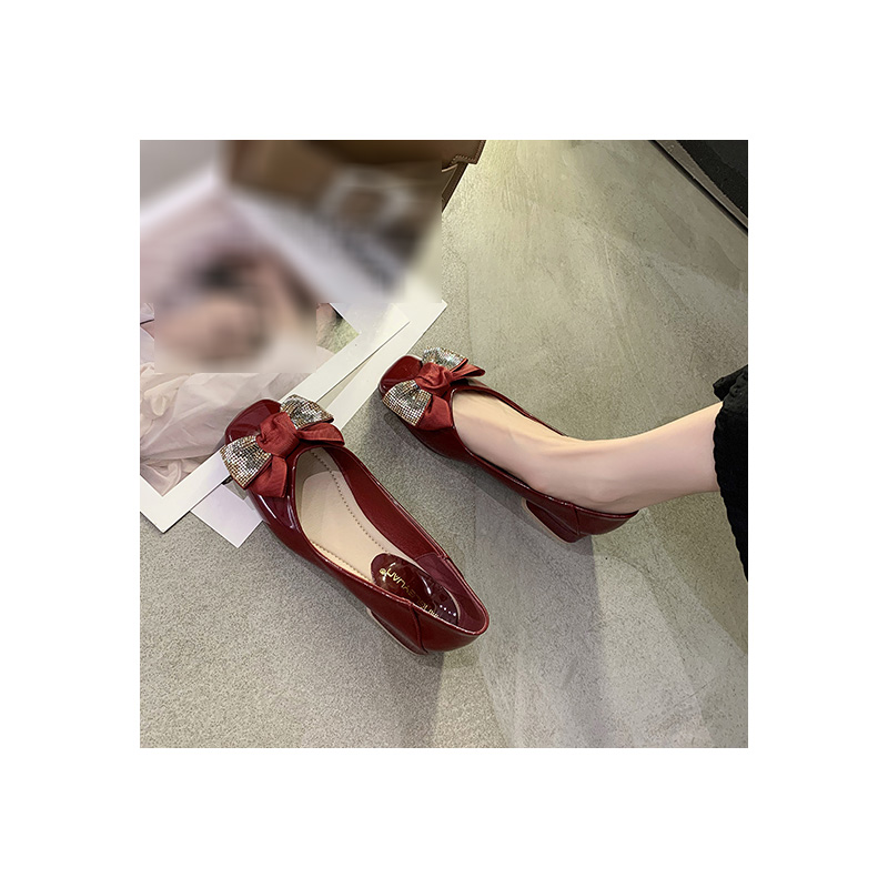 Giày Búp Bê Bệt Có Nơ Bằng Da Gót Thấp Thời Trang Cho Nữ