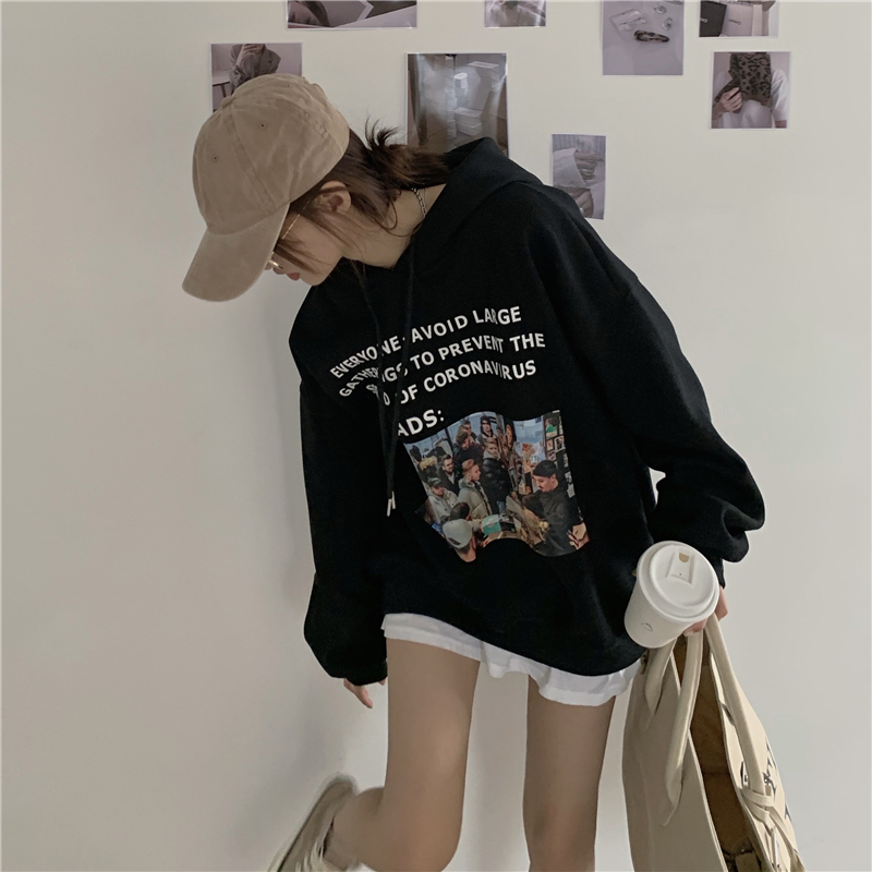 Áo hoodie dáng rộng in họa tiết chữ phong cách Hàn Quốc thời trang dành cho nữ | BigBuy360 - bigbuy360.vn