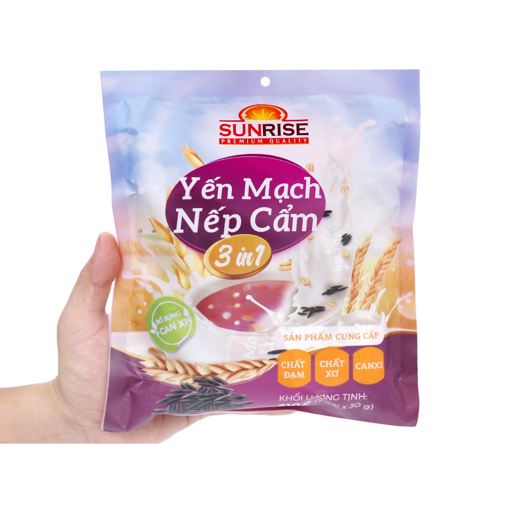 [HCM Giao Hỏa Tốc] Ngũ Cốc Dinh Dưỡng Yến Mạch Nếp Cẩm 3 in 1 Sunrise Bịch 210g ( 07 gói x 30g)