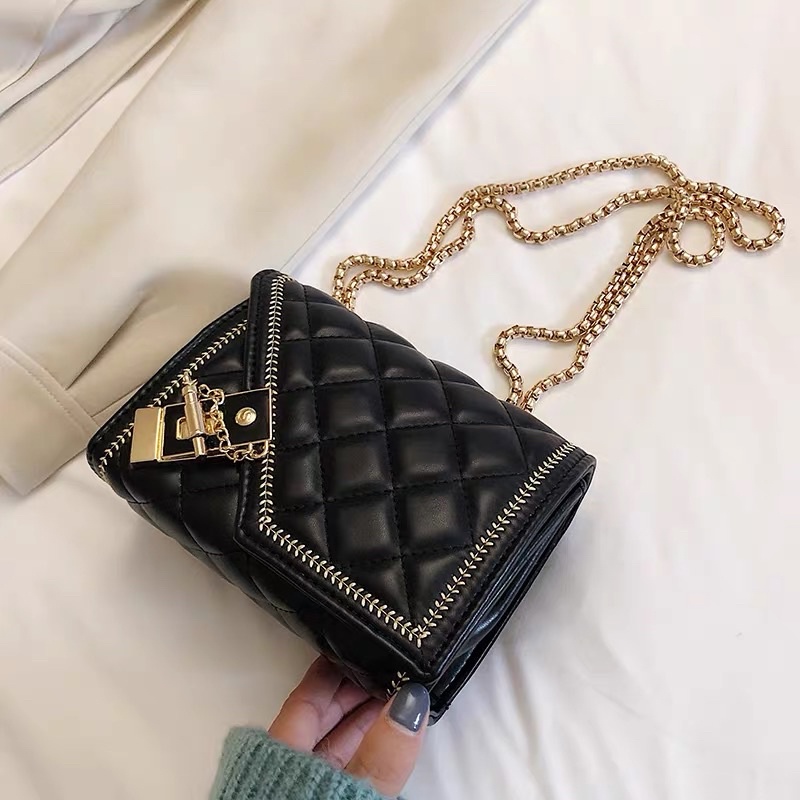 Túi Xách Nữ, Túi Đeo Chéo Khoá Gương Cài Dây Xích Đặc Nặng Tay Sang Chảnh