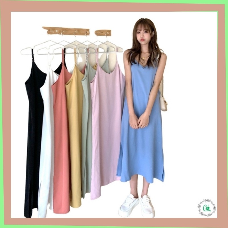 Váy 2 Dây Suông Trơn Dáng Dài, Đầm 2 Dây BaSic Chất Đũi Lụa CỎ STORE V03