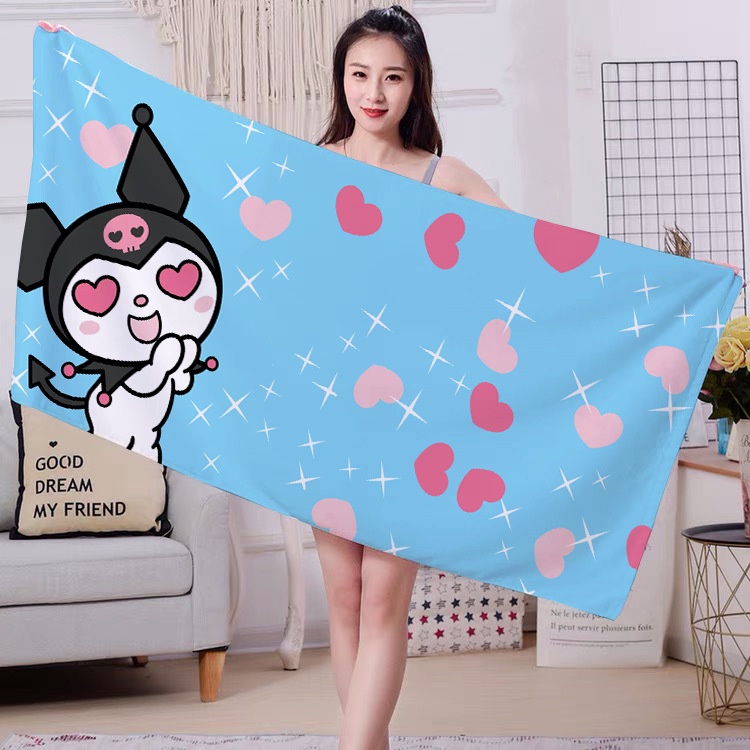 Khăn Tắm Sợi Nhỏ Thấm Nước Nhanh Khô Họa Tiết Hoạt Hình Sanrio Kuromi Melody