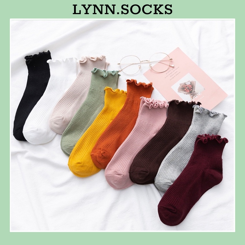 Tất vớ cổ cao nam nữ bèo xoăn tất dài cute cotton basic thời trang đẹp LYNN VC057