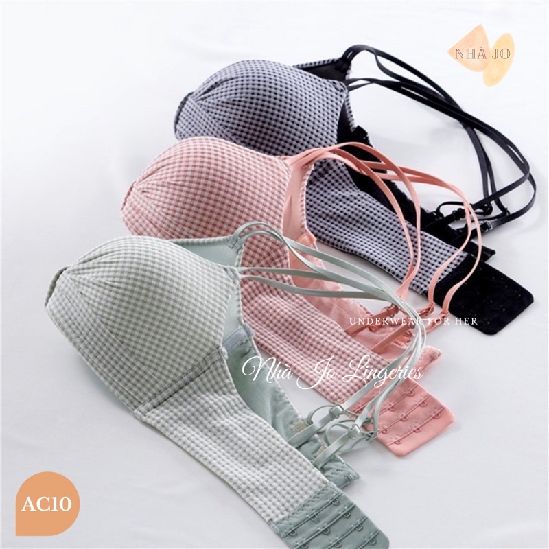 Áo lót cotton nữ Nhà Jo nâng ngực, đệm vừa không gọng, mặc nhiều kiểu họa tiết caro AC10