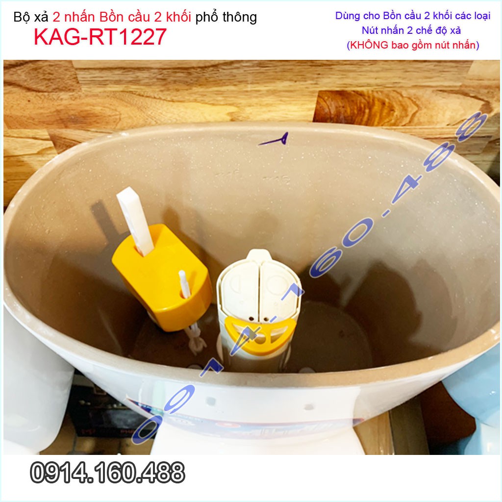 Bộ xả bồn cầu két nước rời 2 nút nhấn Tasaco KAG-RT1227 trọn bộ xả 2 nhấn bàn cầu nhấn êm xả tốt siêu bền