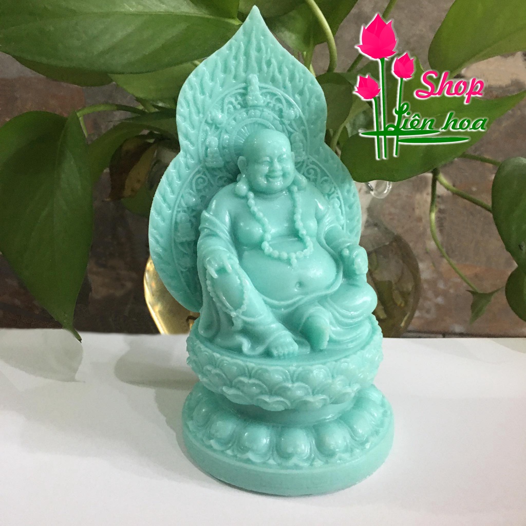 Tượng phật di lặc màu xanh ngọc ngồi tòa sen cao 17 cm mang an lạc bình an