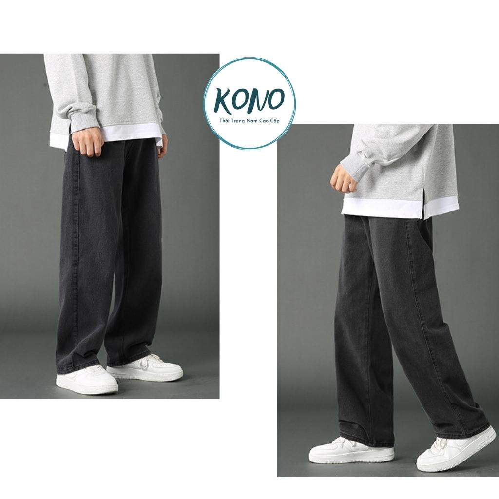 Quần jean dáng form suông rộng KONO , màu đen quần bò baggy trơn ống rộng nam dễ phối đồ, chất jean đẹp QJD2