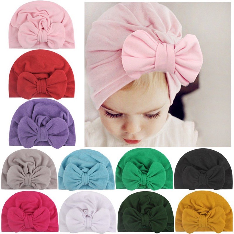 Turban dạng mũ nơ màu sắc vintage cho bé gái sơ sinh đến 3 tháng tuổi