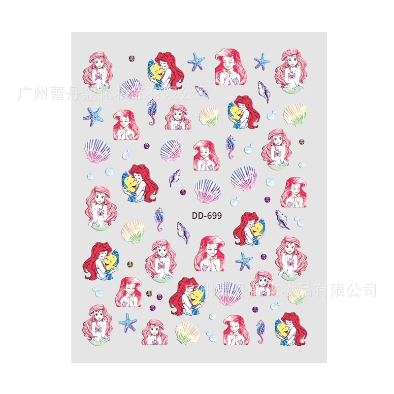 Nhãn Dán Móng Tay Tự Dính Họa Tiết Công Chúa Hoạt Hình Nàng Tiên Cá Dễ Thương