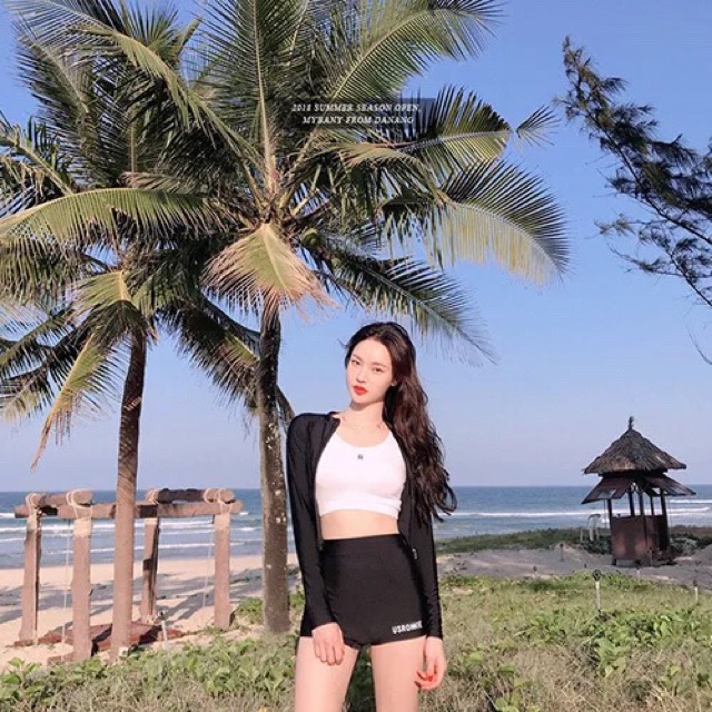 [CÓ SĂN] Đồ bơi bikini dài tay áo khoác quần đùi cạp cao USRONNIE (có áo croptop trắng y hình mẫu mặc) | BigBuy360 - bigbuy360.vn