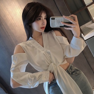 Áo sơ mi xoắn eo khoét vai