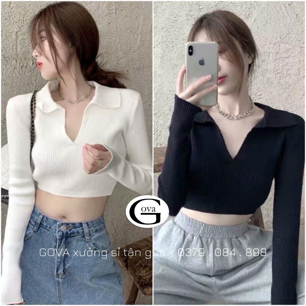Áo Croptop cổ chữ V tay dài buộc nơ lưng Hot Trend Áo kiểu nữ ôm chất thun Cao Cấp gân mềm mát