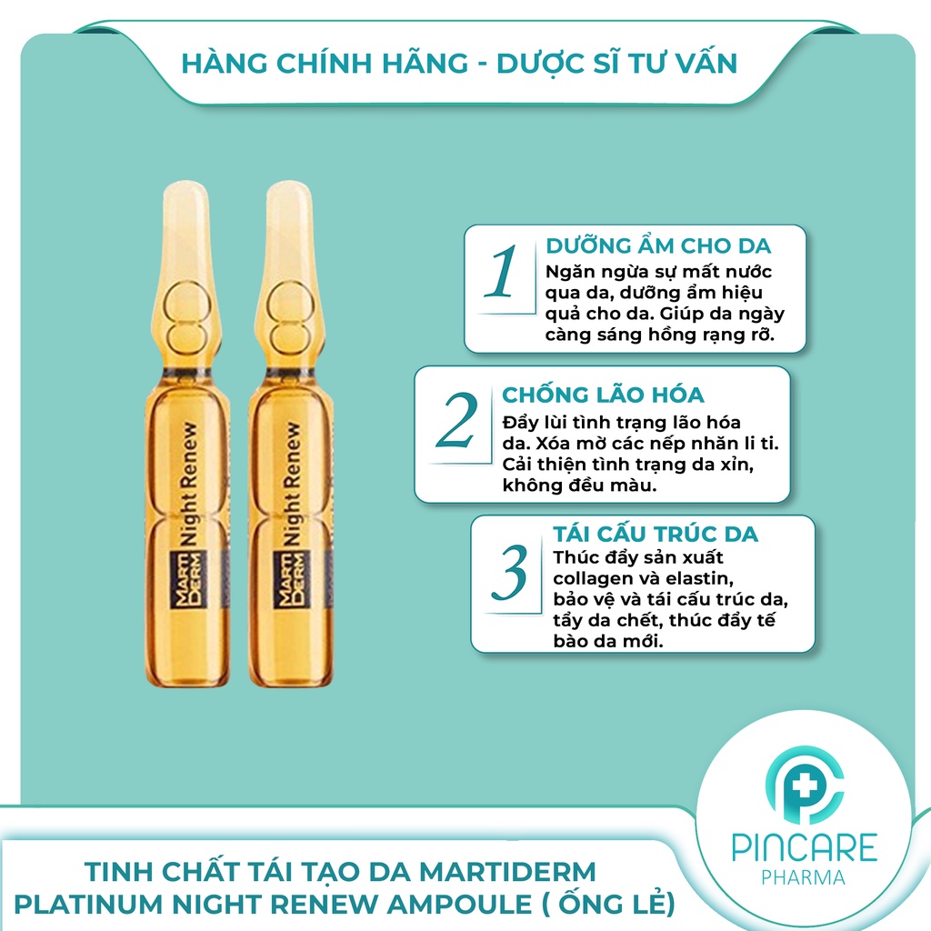Tinh chất phục hồi da Martiderm Platinum Night Renew Ampoule ( Vỉ ) tái tạo da ban đêm - Hàng chính hãng - PinCare
