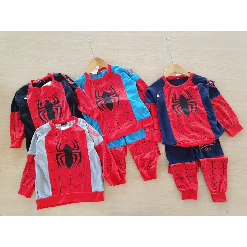 Đồ bộ quần áo bé trai dài tay siêu nhân nhện Spider man chất cotton mát đẹp cho bé 2-5 tuổi