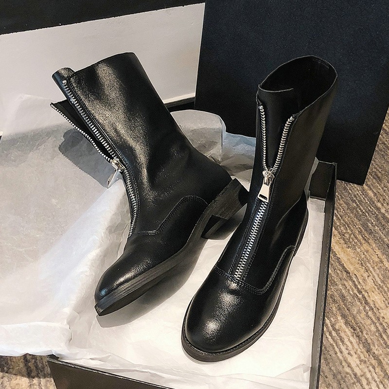 Giày boots martin đế bằng có khóa kéo trẻ trung cá tính | BigBuy360 - bigbuy360.vn