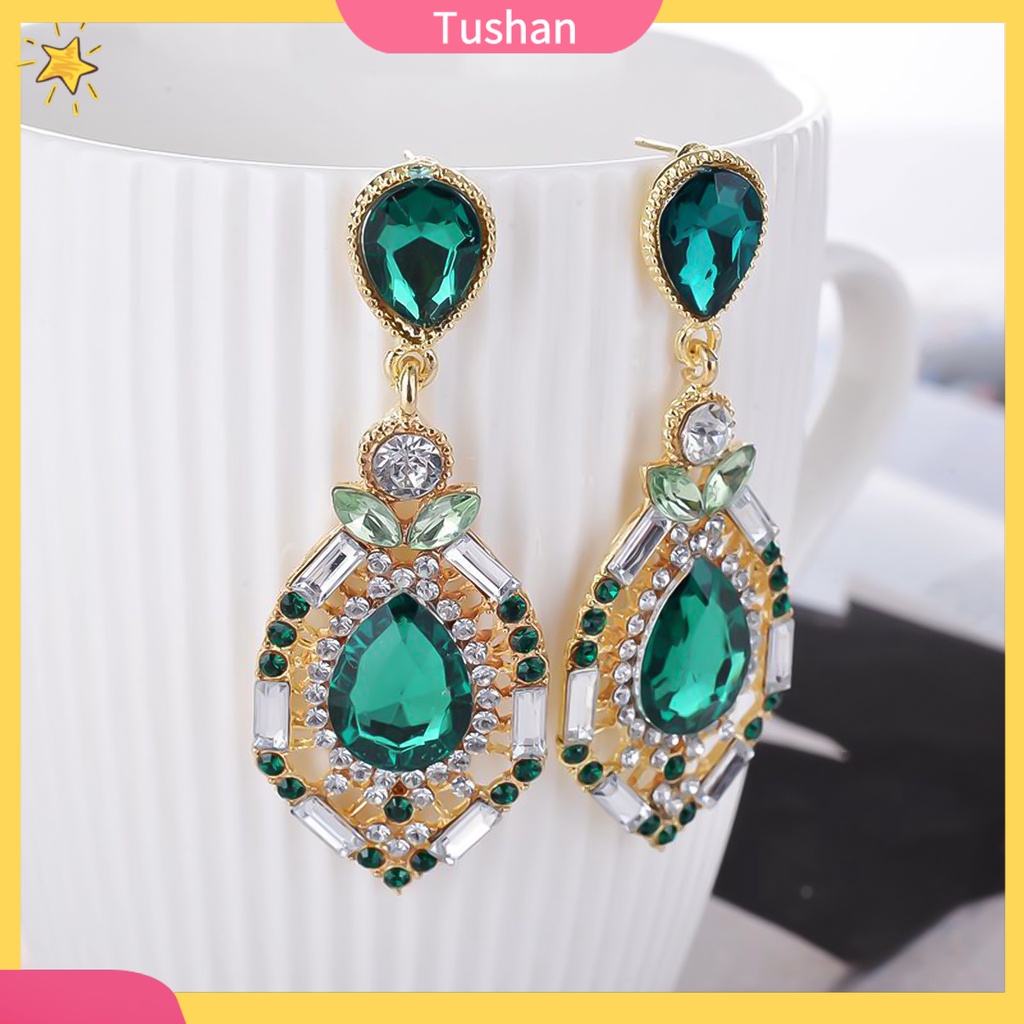 Bông Tai Hợp Kim Đính Đá Hình Giọt Nước Dáng Dài Thời Trang Cho Nữ