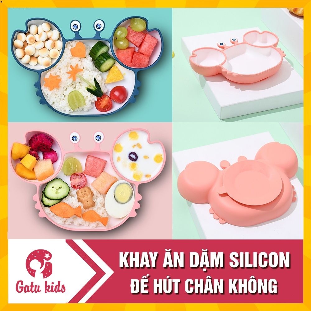 Khay ăn dặm BLW silicon đế hút chân không hình con cua