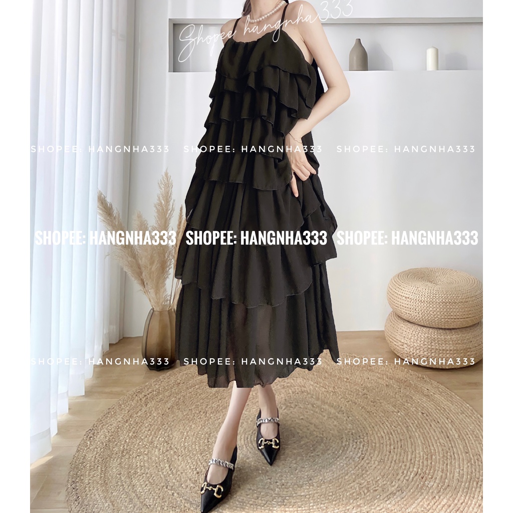 NEW || Đầm maxi 2 dây xếp tầng có TĂNG ĐƠ chất voan trơn form dài xòe nhiều màu trendy
