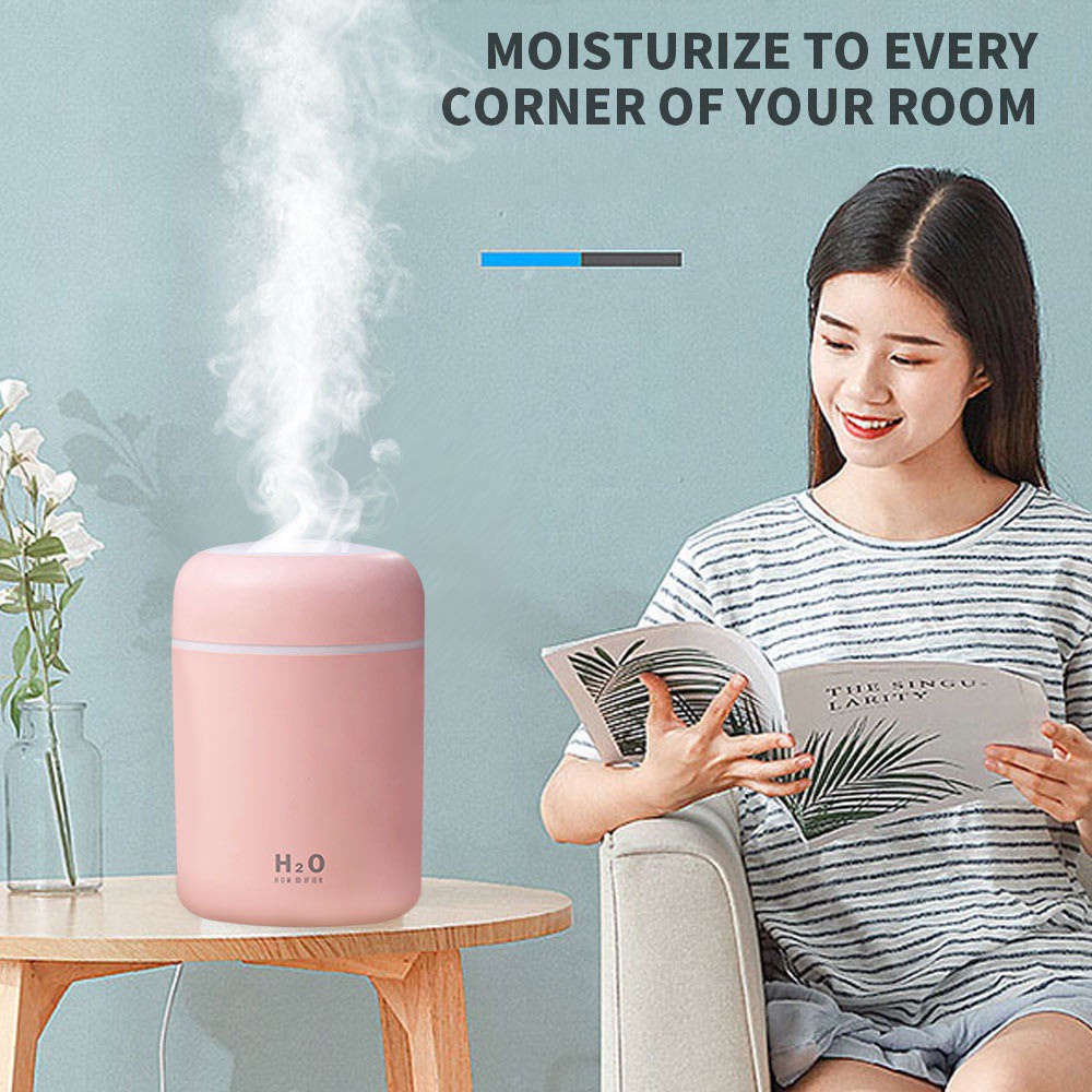 Máy Phun Sương Tạo Độ Ẩm Không Khí 300ml Có Đèn Led Nhiều Màu