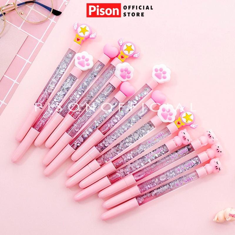 Bút Kim tuyến chảy hoạt hình mực gel Pison, mực đen ngòi kim 0.38mm - SP0773 - 1 cái