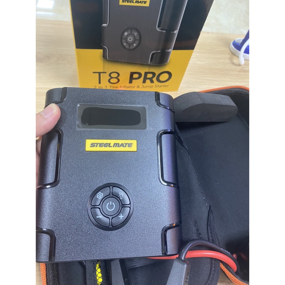 Bơm lốp kết hợp kích bình chính hãng Steelmate T8 PRO, Bơm lốp, kích bình, sạc điện thoại